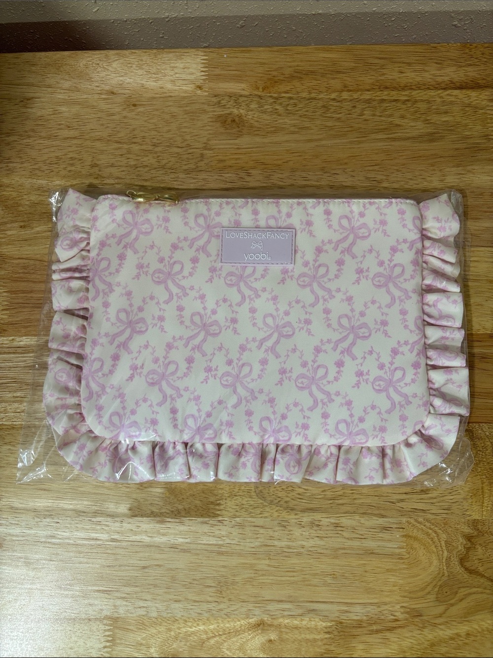 LoveShackFancy Pink and Cream Ruffled Laptop Sleeve